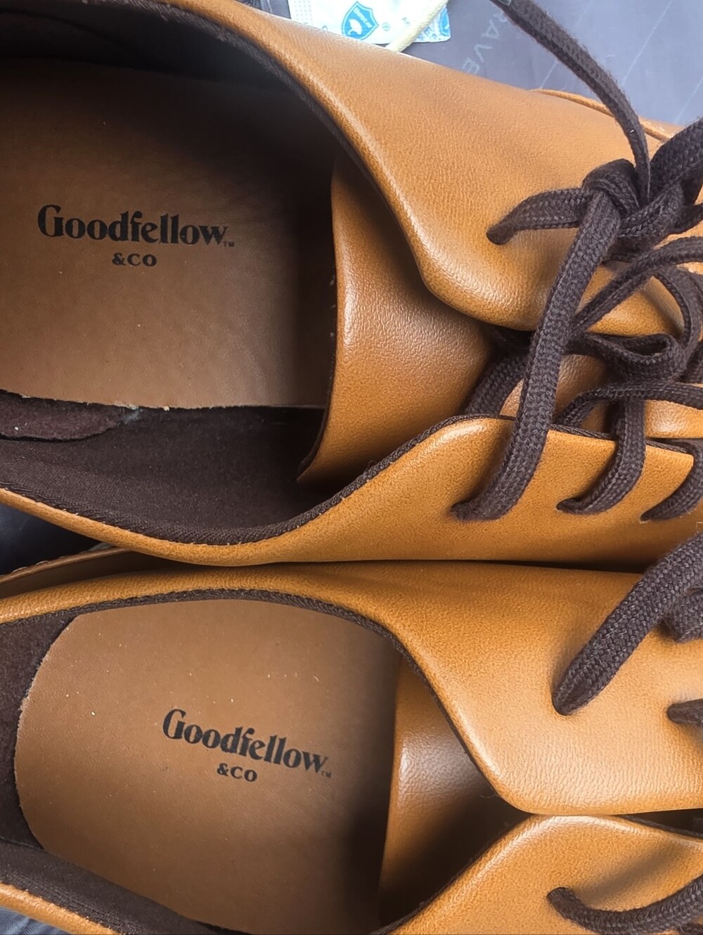 Goodfellow & Co Tan Leather Derby Shoes with Dark Brown Laces